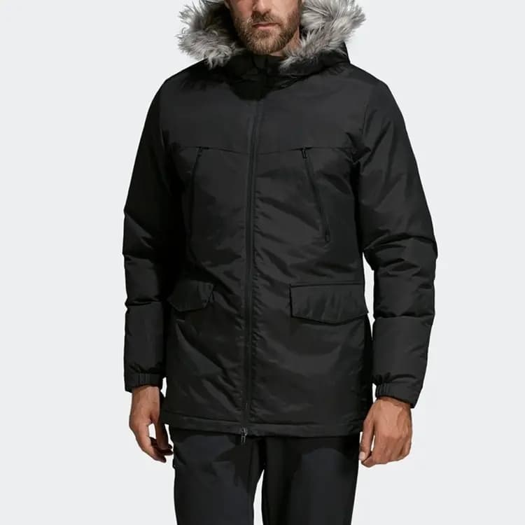 adidas Kapüşonlu Puffer Pencək Kişi Qara 3