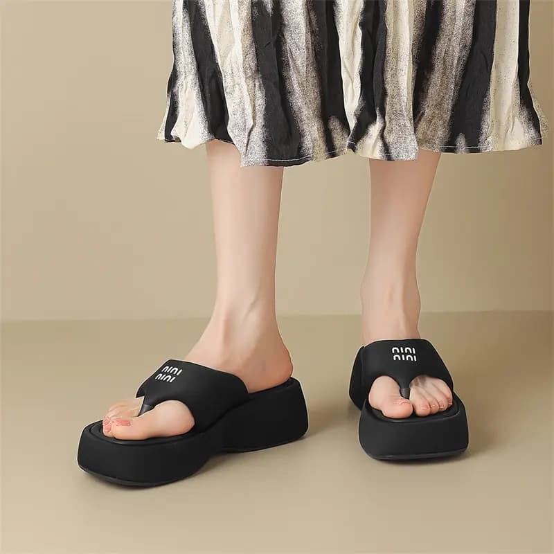 JOSINY Rubber Sole Slip-Resistant Flip Flops Women's 5