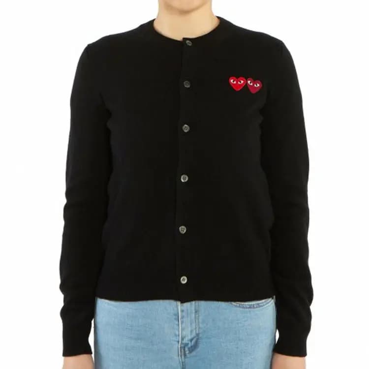 CDG Play Double Heart Casual Single-Breasted Sweater Women's Black 2