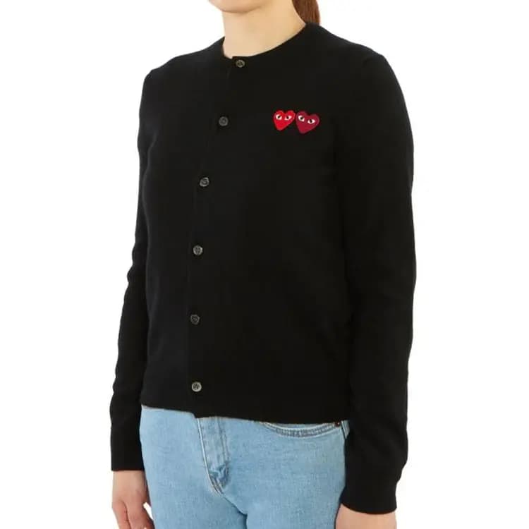 CDG Play Double Heart Casual Single-Breasted Sweater Women's Black 4