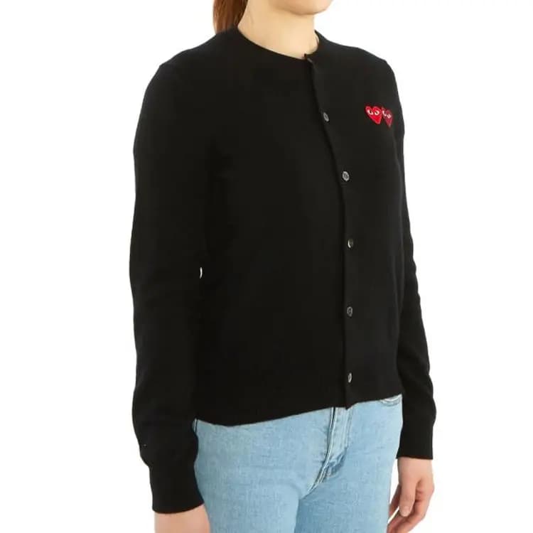 CDG Play Double Heart Casual Single-Breasted Sweater Women's Black 3