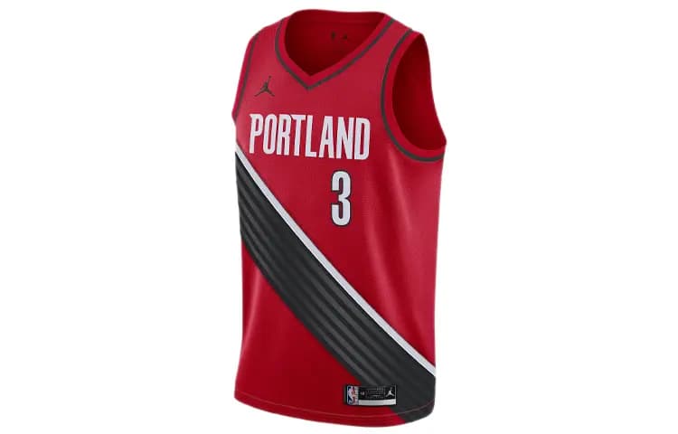 Jordan NBA CJ McCollum #3 Trail Blazers Fan Edition Mayka Kişi Qırmızı