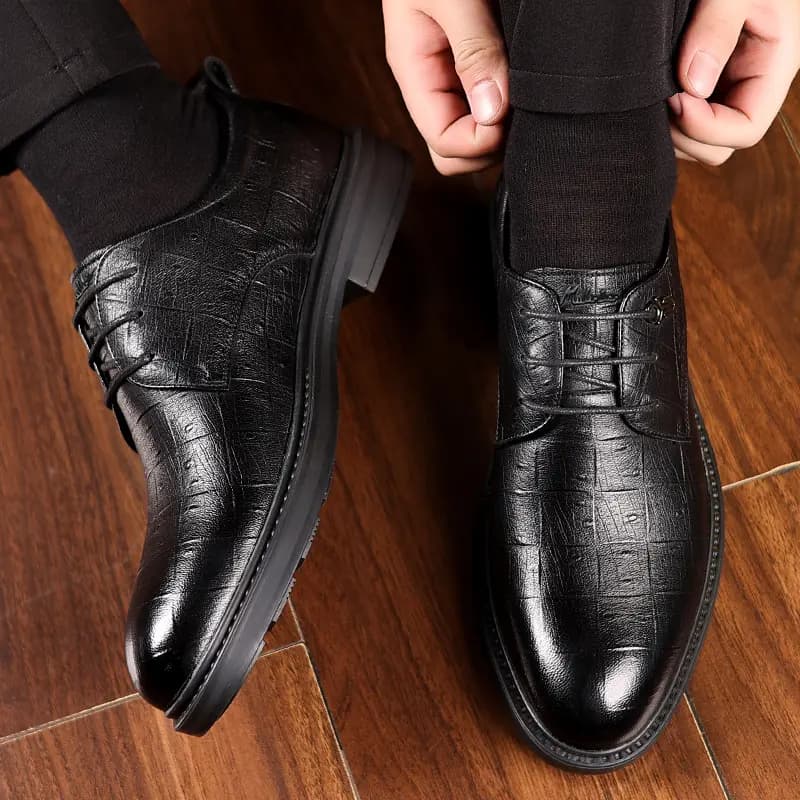 MULINSEN Split Cowhide Leather Commuter Business English Style Dress Shoes Men's Black 6