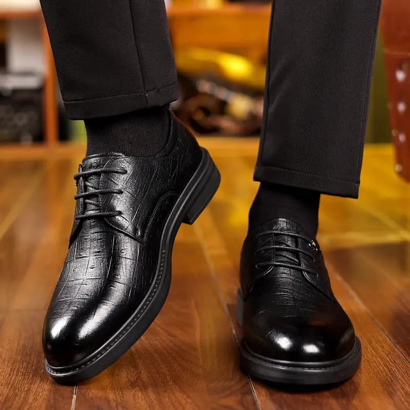 MULINSEN Split Cowhide Leather Commuter Business English Style Dress Shoes Men's Black 3
