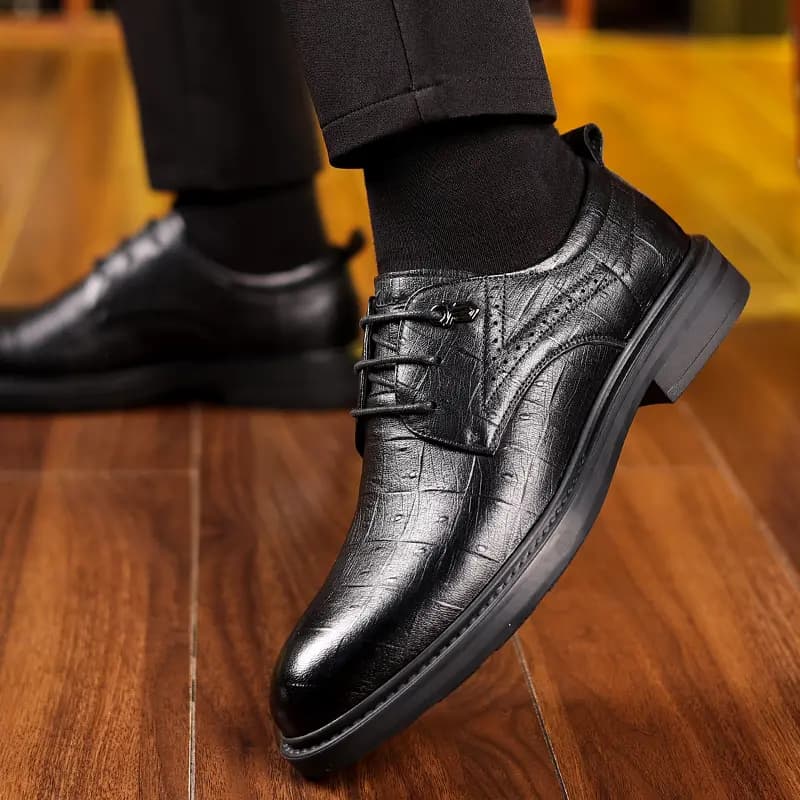 MULINSEN Split Cowhide Leather Commuter Business English Style Dress Shoes Men's Black 4