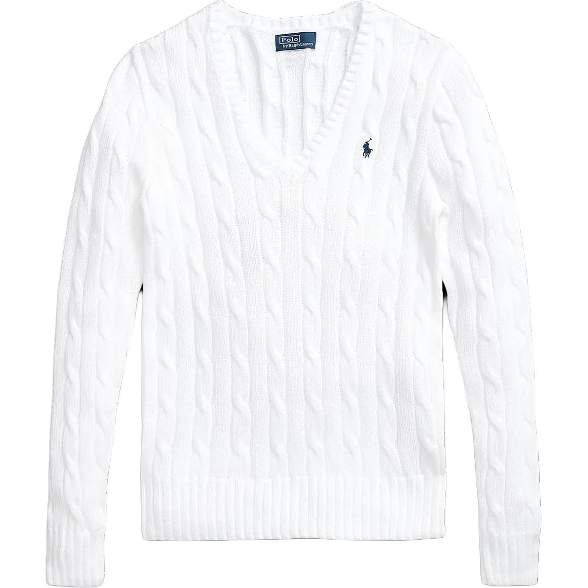 Polo Ralph Lauren V-Yaxa Qadın Sviteri Ağ