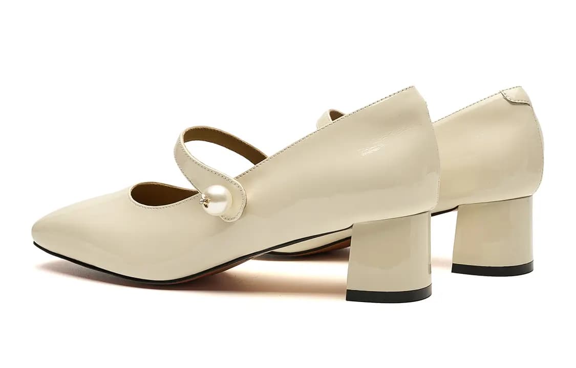 EBLAN Chunky Heel Mary Jane Shoes 4.5cm Women's Ecru