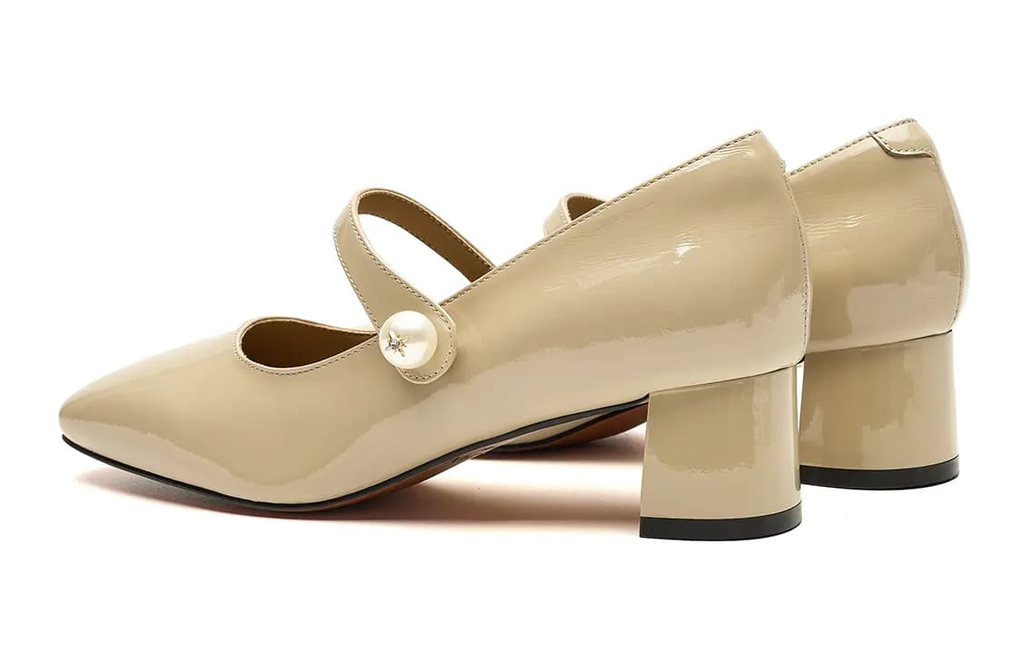EBLAN Chunky Heel Mary Jane Shoes 4.5cm Women's Apricot 4