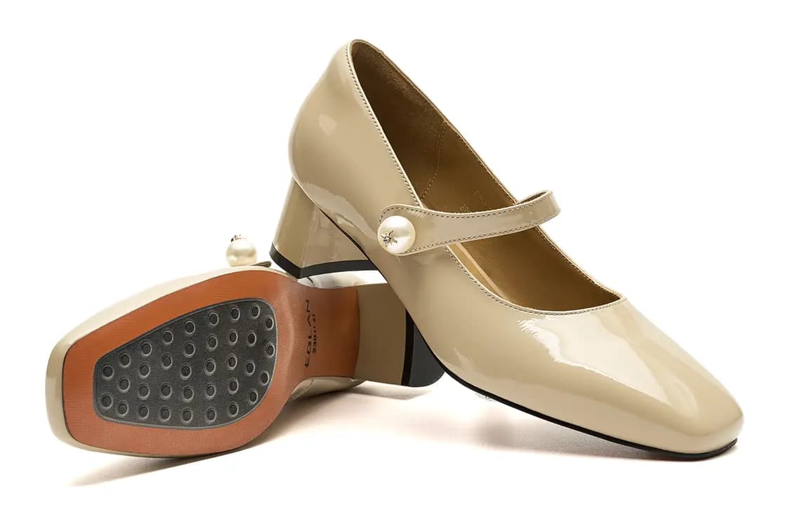 EBLAN Chunky Heel Mary Jane Shoes 4.5cm Women's Apricot 5