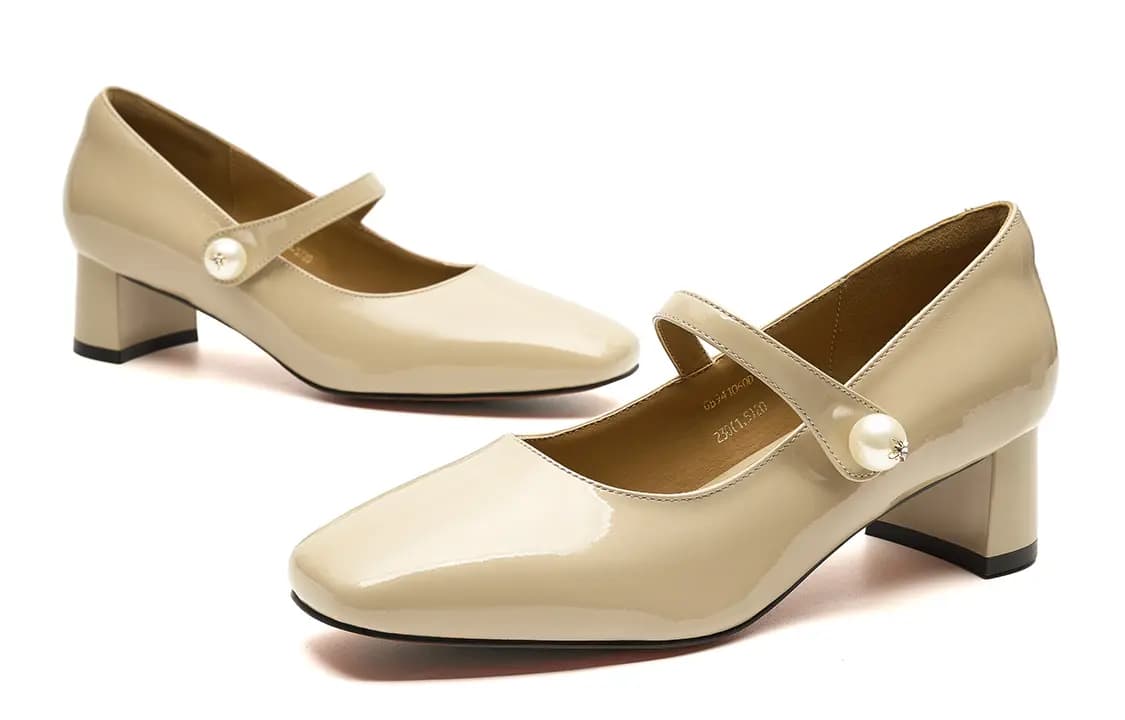 EBLAN Chunky Heel Mary Jane Shoes 4.5cm Women's Apricot 3