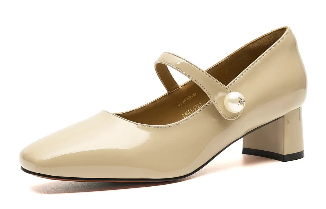 EBLAN Chunky Heel Mary Jane Shoes 4.5cm Women's Apricot 2