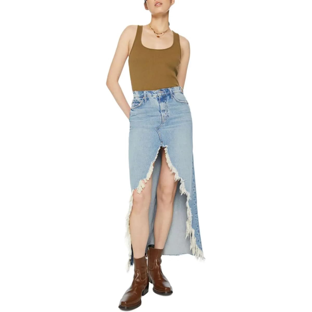 MOTHER The Ditcher Maxi Super Fray Denim Ətək 3