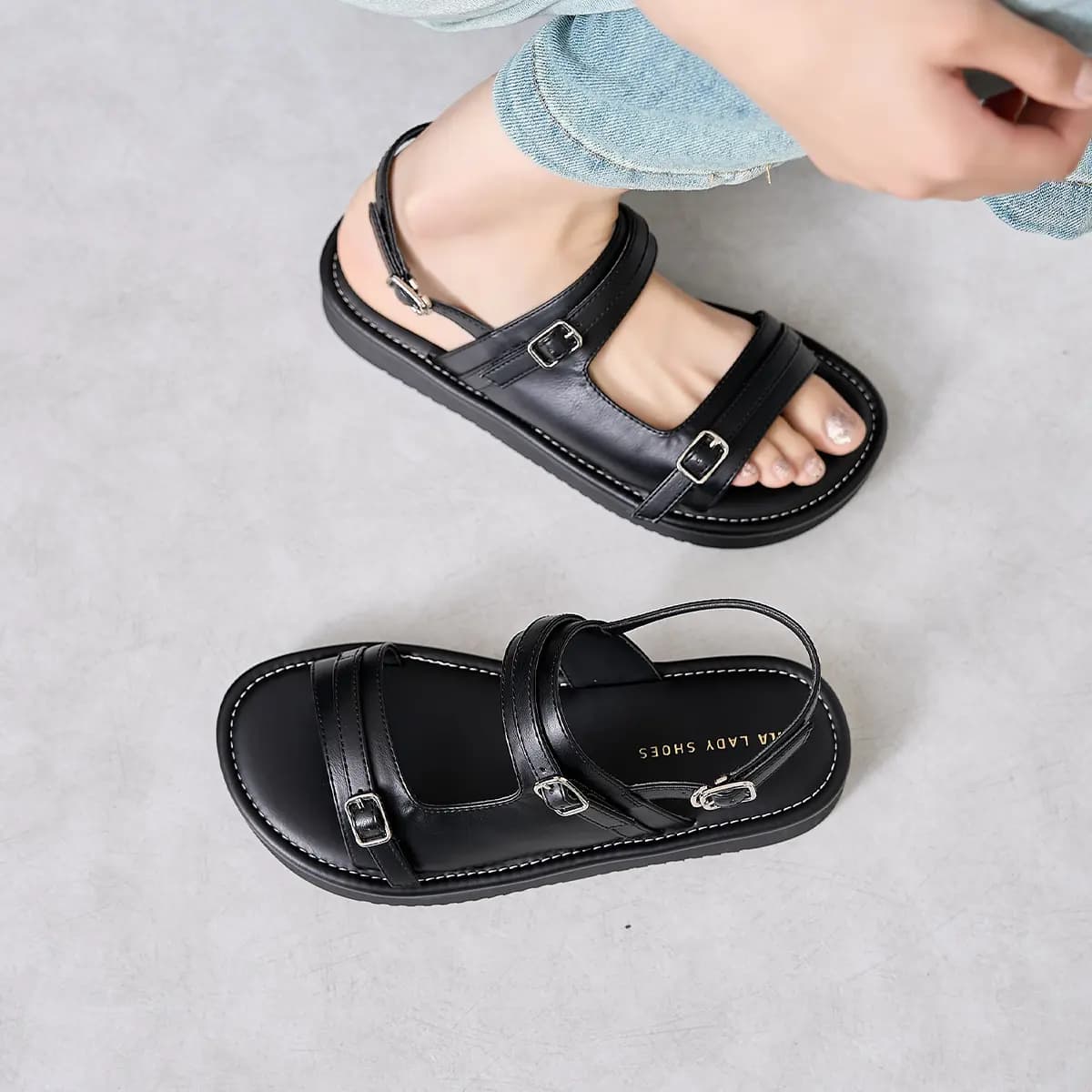 HLA Women's Flat Sandals One-Strap Minimalist Resort Style Advanced Comfort Fashion Slippers 8