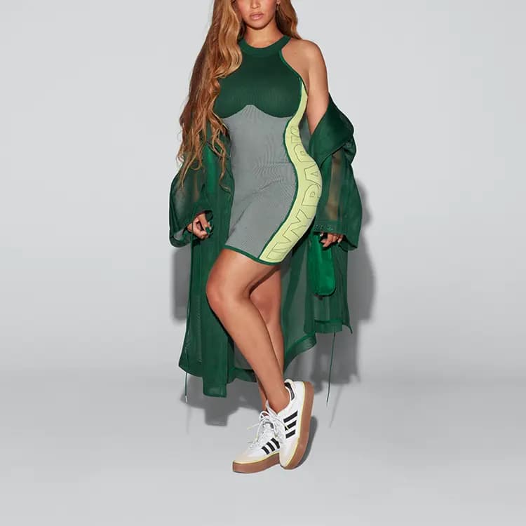 Adidas Originals Ivy Park Knit Logo Dress Dark Green/Green Tint/Yellow Tint 3