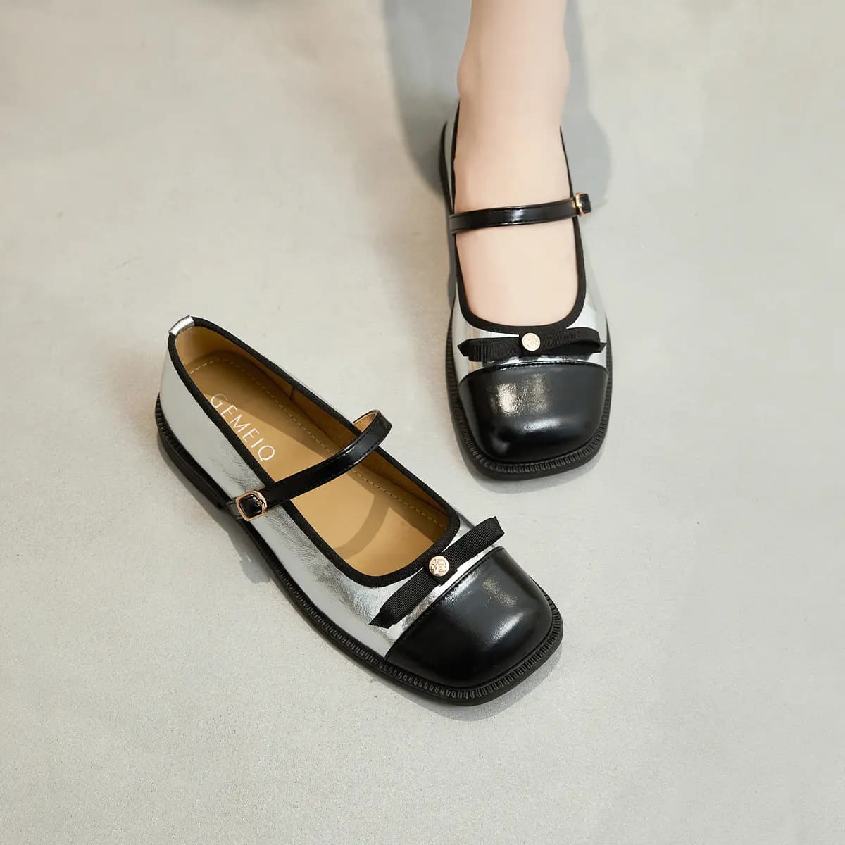 GEMEIQ Synthetic Leather French Elegant Chunky Heel Mary Jane Shoes Women's 9