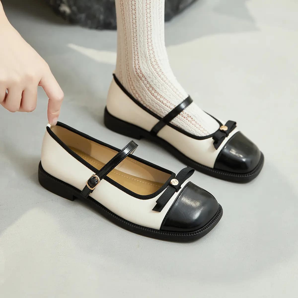 GEMEIQ Synthetic Leather French Elegant Chunky Heel Mary Jane Shoes Women's 3
