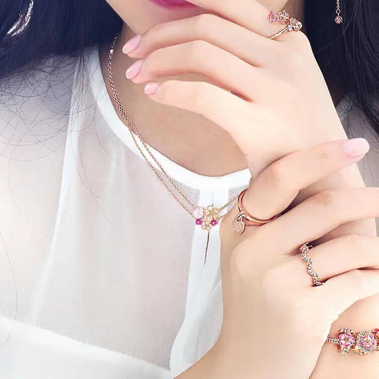 Pandora Blossoming Peach Blossom PandoraRose 925 Silver Necklace Women's 5