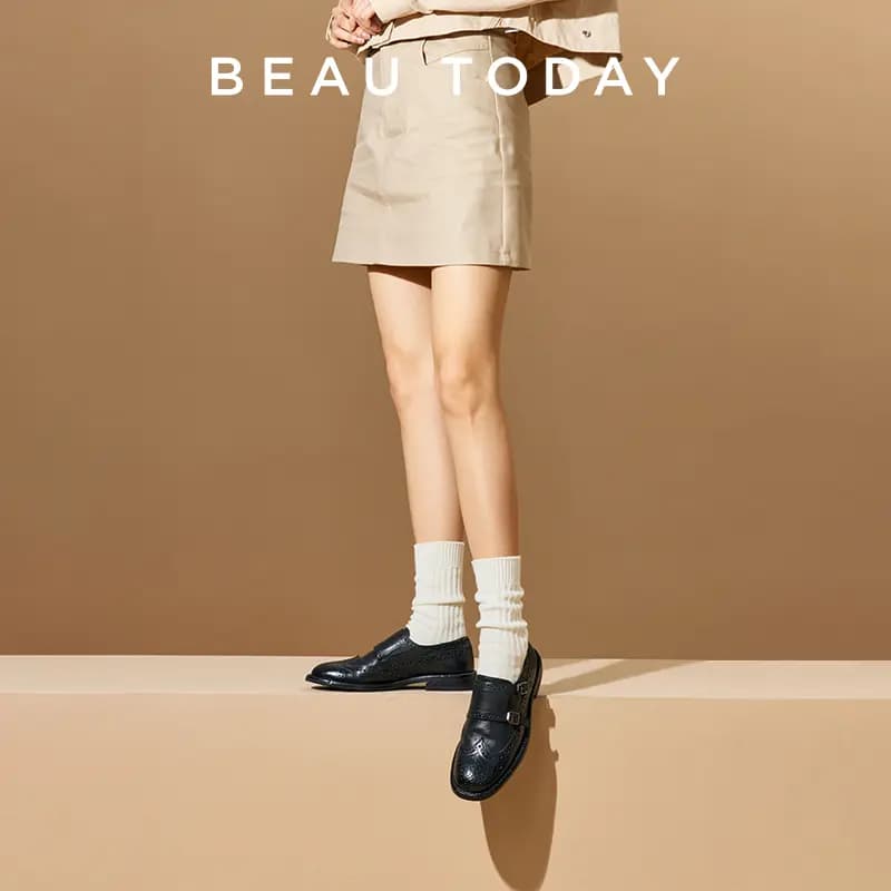 Beau Today Horse Leather Vintage British Simple Versatile Loafers Women's 6