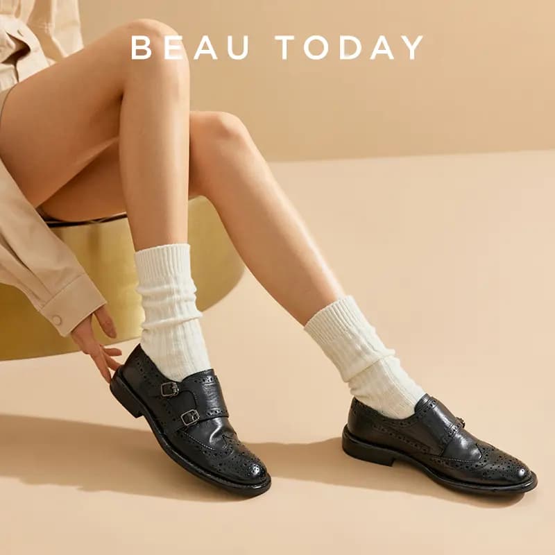 Beau Today Horse Leather Vintage British Simple Versatile Loafers Women's 10