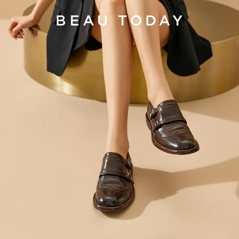 Beau Today Horse Leather Vintage British Simple Versatile Loafers Women's 21
