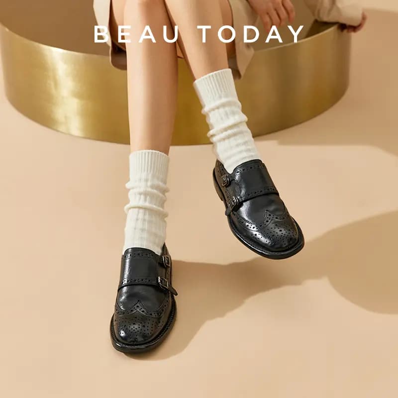 Beau Today Horse Leather Vintage British Simple Versatile Loafers Women's 11