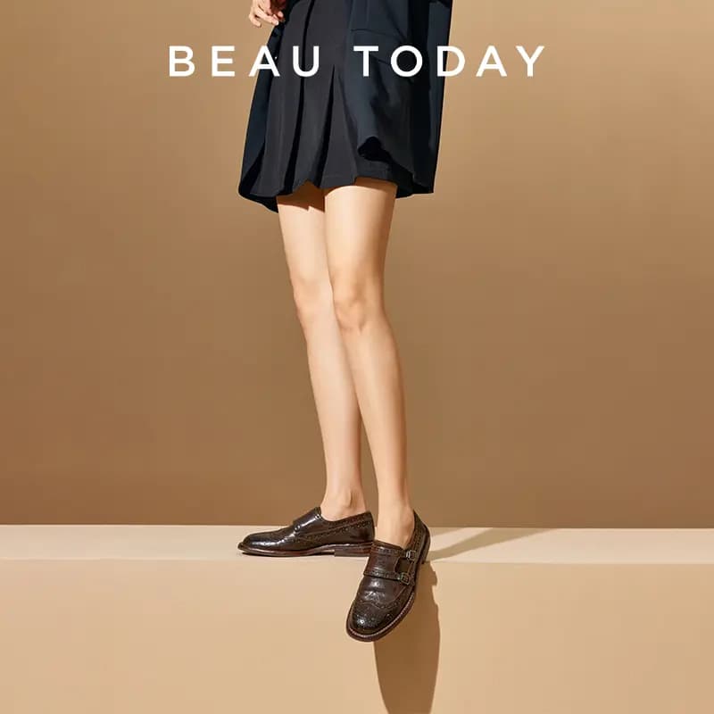 Beau Today Horse Leather Vintage British Simple Versatile Loafers Women's 17