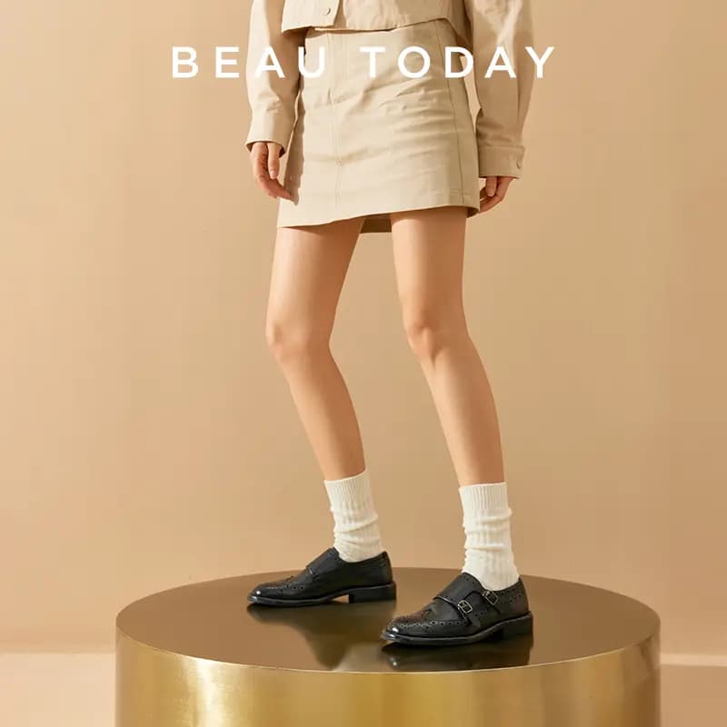 Beau Today Horse Leather Vintage British Simple Versatile Loafers Women's 9