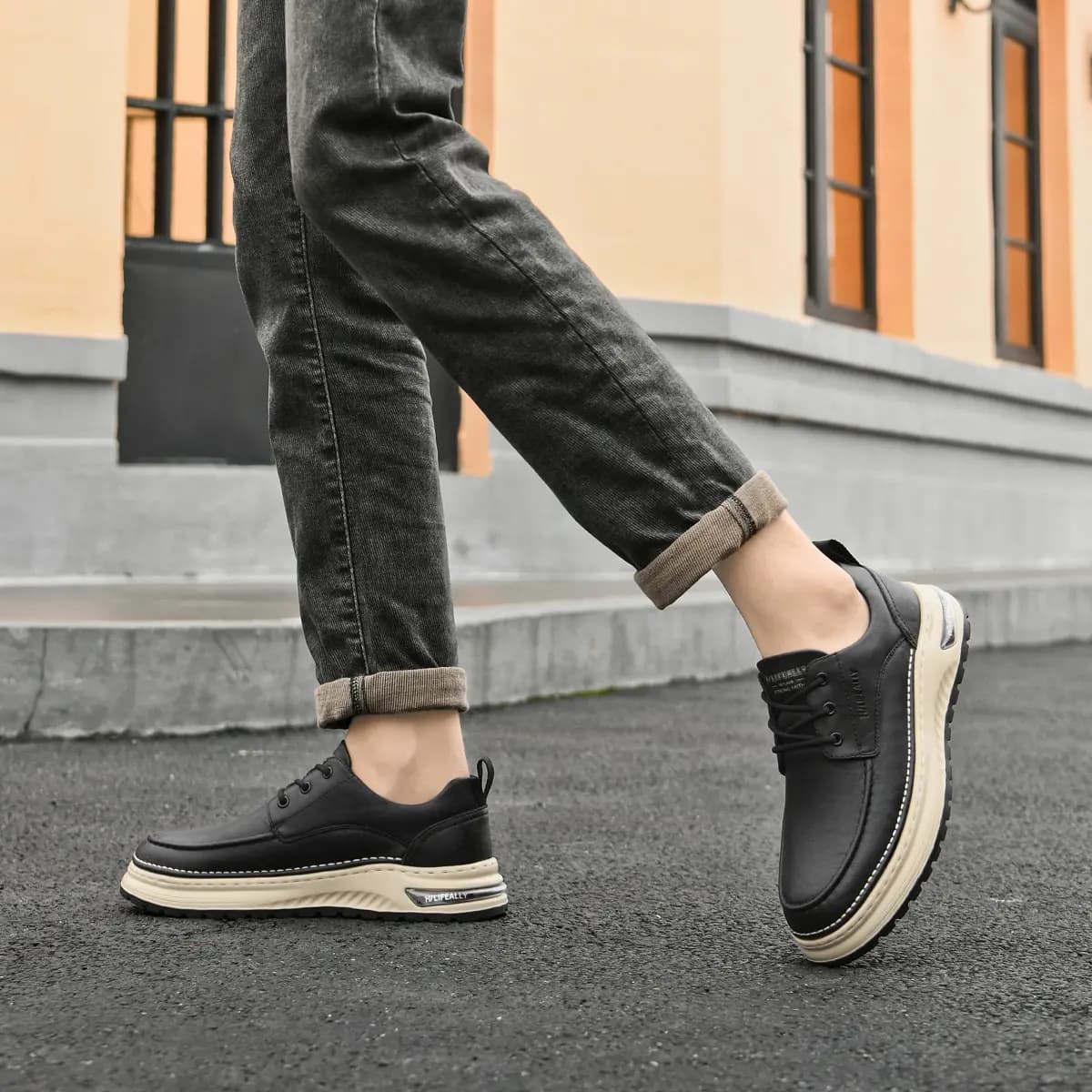 HLA Men's Shoes Vintage Wear-Resistant Versatile Work Boots Low-Top Platform Casual Leather Shoes 6