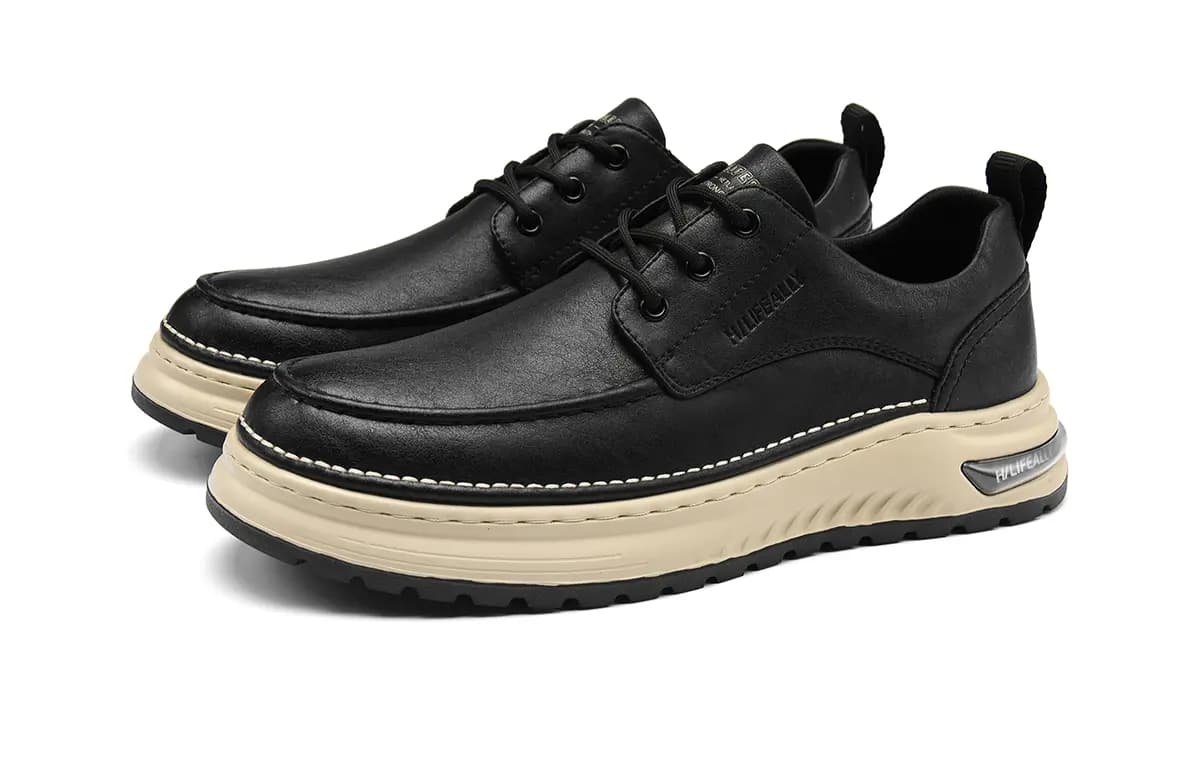 HLA Men's Shoes Vintage Wear-Resistant Versatile Work Boots Low-Top Platform Casual Leather Shoes 2