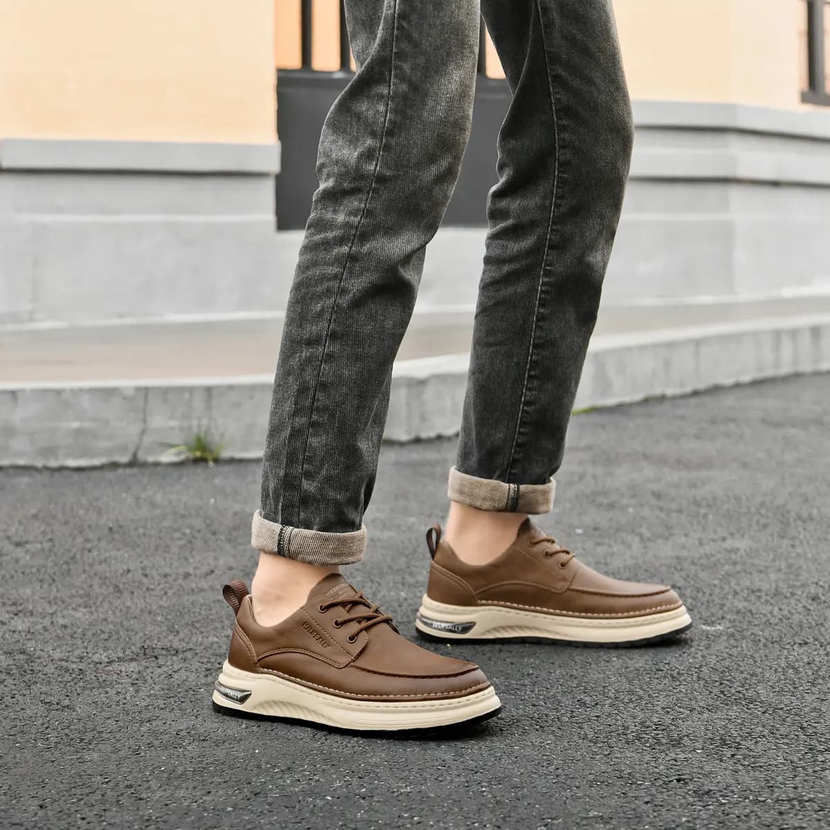 HLA Men's Shoes Vintage Wear-Resistant Versatile Work Boots Low-Top Platform Casual Leather Shoes 14