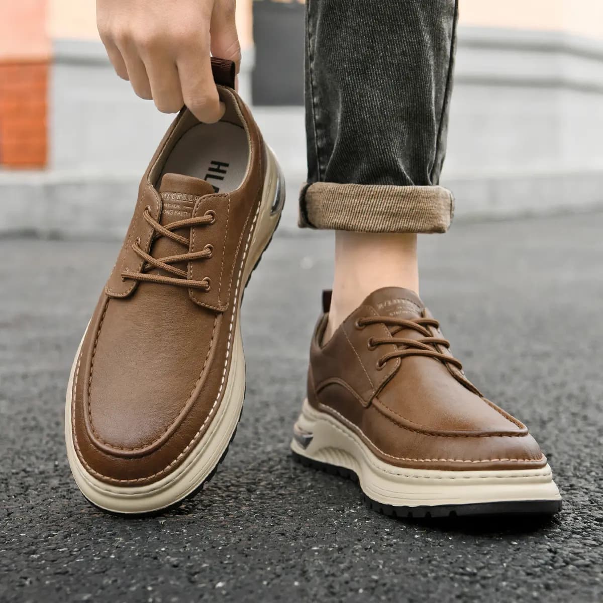 HLA Men's Shoes Vintage Wear-Resistant Versatile Work Boots Low-Top Platform Casual Leather Shoes 16