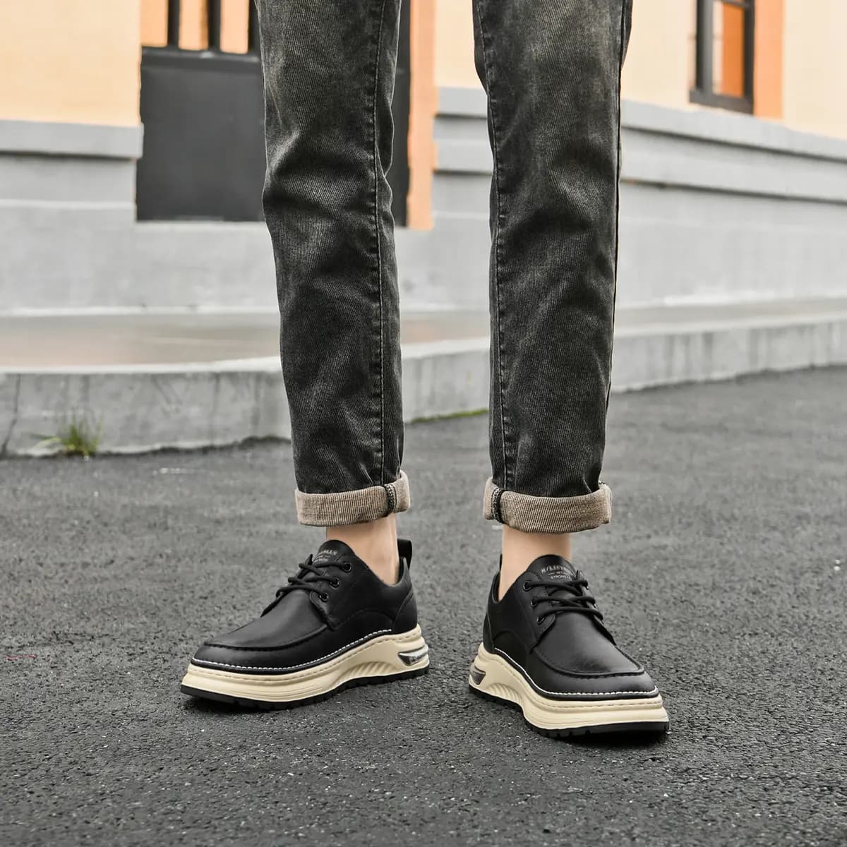 HLA Men's Shoes Vintage Wear-Resistant Versatile Work Boots Low-Top Platform Casual Leather Shoes 8