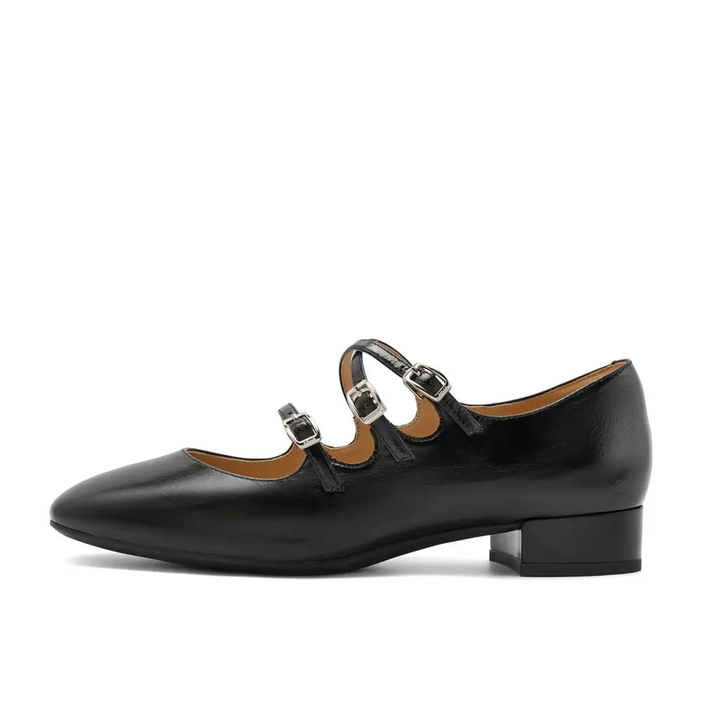 BELLE Chunky Heel Mary Jane Shoes 2cm Women's Beige Black 5