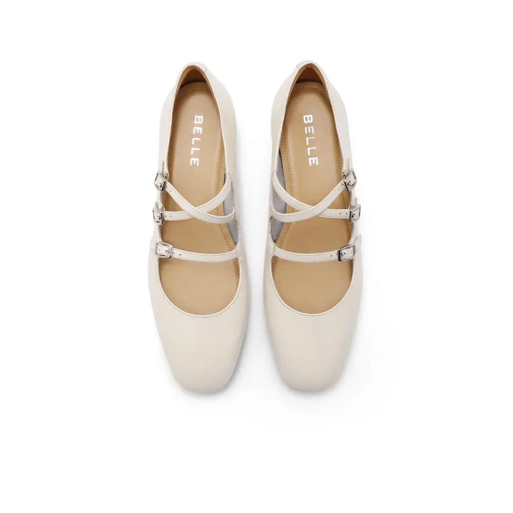 BELLE Chunky Heel Mary Jane Shoes 2cm Women's Beige Black 3