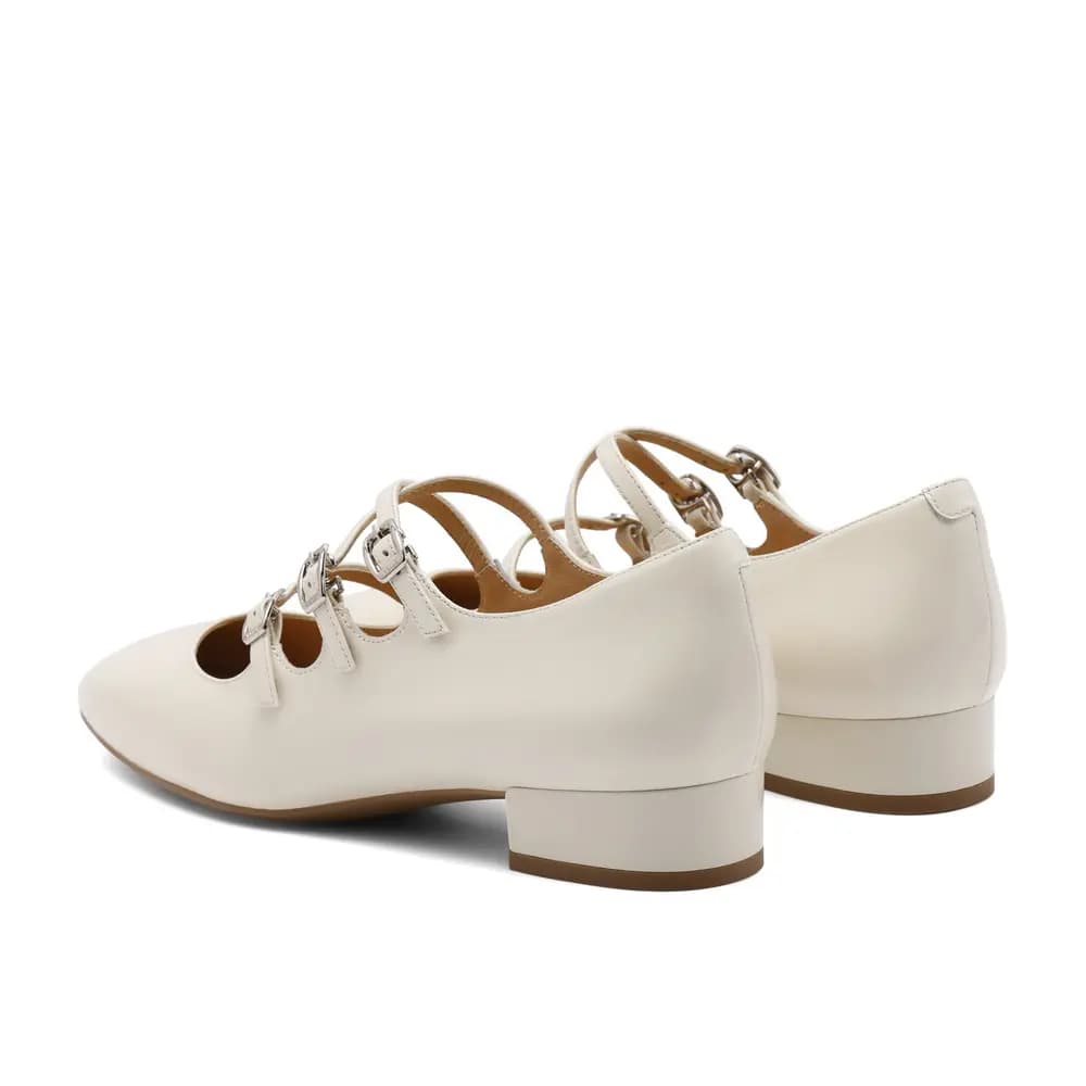 BELLE Chunky Heel Mary Jane Shoes 2cm Women's Beige Black 4