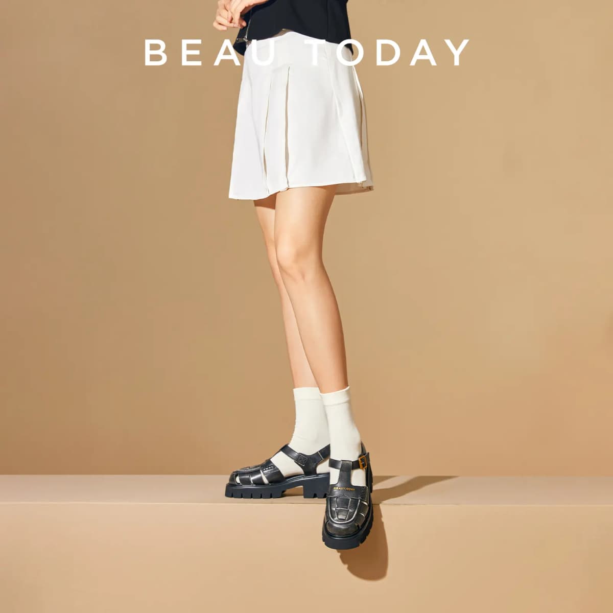 Beau Today Calf Leather Comfortable Breathable Lightweight Fashion Wear-Resistant Height-Increasing Roman Sandals Women's 6