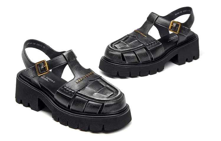 Beau Today Calf Leather Comfortable Breathable Lightweight Fashion Wear-Resistant Height-Increasing Roman Sandals Women's 4