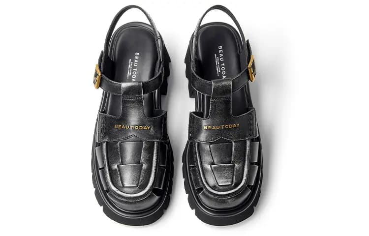 Beau Today Calf Leather Comfortable Breathable Lightweight Fashion Wear-Resistant Height-Increasing Roman Sandals Women's 5
