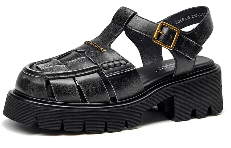 Beau Today Calf Leather Comfortable Breathable Lightweight Fashion Wear-Resistant Height-Increasing Roman Sandals Women's 2