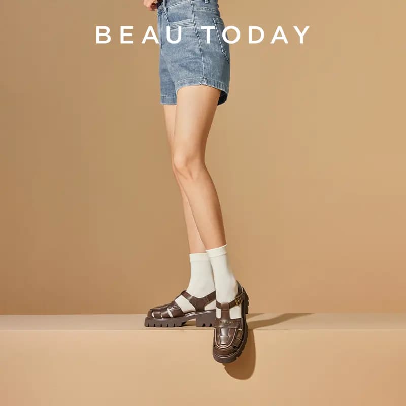 Beau Today Calf Leather Comfortable Breathable Lightweight Fashion Wear-Resistant Height-Increasing Roman Sandals Women's 15