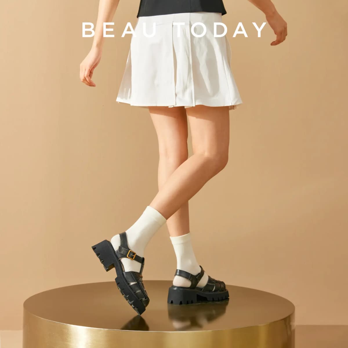 Beau Today Calf Leather Comfortable Breathable Lightweight Fashion Wear-Resistant Height-Increasing Roman Sandals Women's 9
