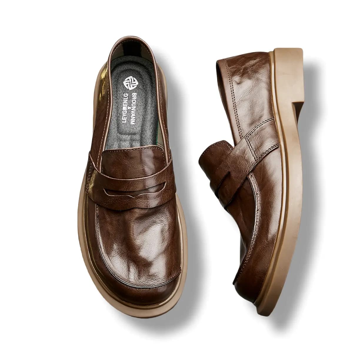 Brounvanm Top Layer Leather Fashion British Business Slip-On Casual Loafers Men's 3