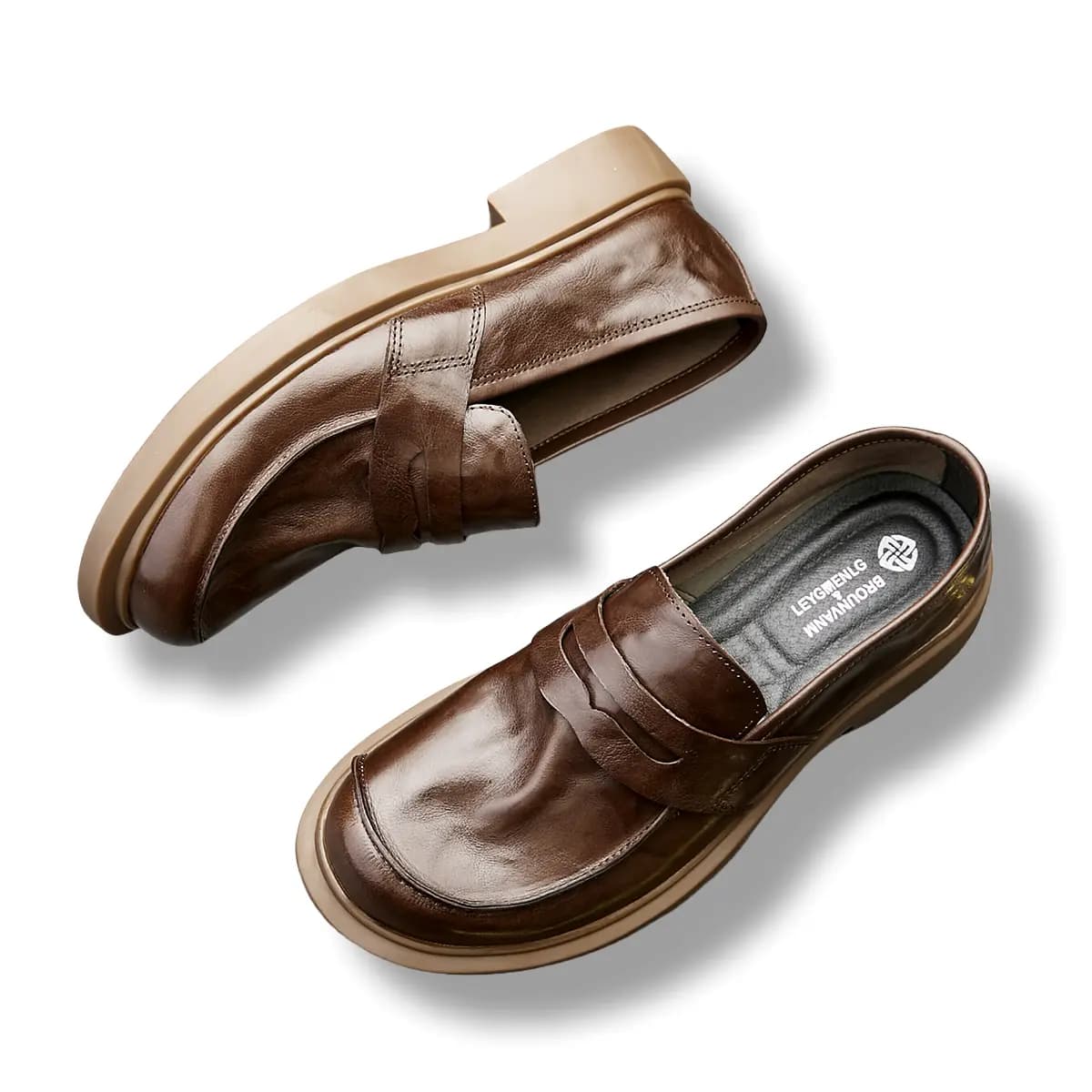 Brounvanm Top Layer Leather Fashion British Business Slip-On Casual Loafers Men's 5