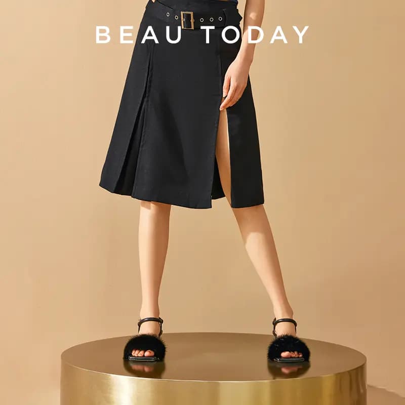 Beau Today Genuine Leather Comfortable Fashion Wear-Resistant Anti-Slip Height-Increasing Strap Sandals Women's 14