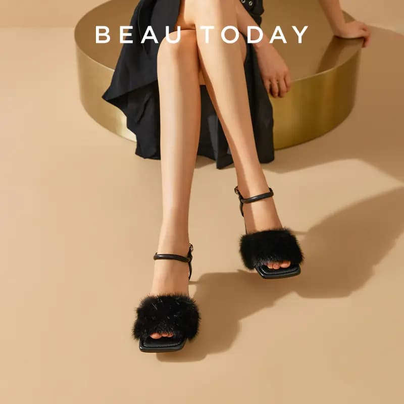 Beau Today Genuine Leather Comfortable Fashion Wear-Resistant Anti-Slip Height-Increasing Strap Sandals Women's 12