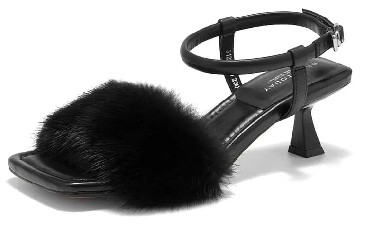 Beau Today Genuine Leather Comfortable Fashion Wear-Resistant Anti-Slip Height-Increasing Strap Sandals Women's 7