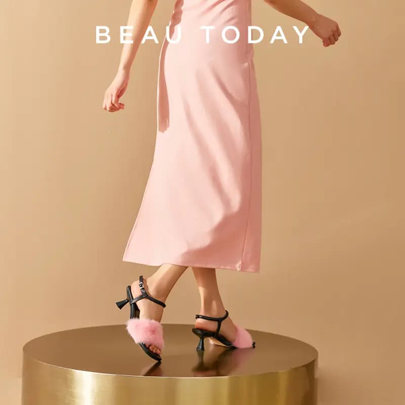 Beau Today Genuine Leather Comfortable Fashion Wear-Resistant Anti-Slip Height-Increasing Strap Sandals Women's 24