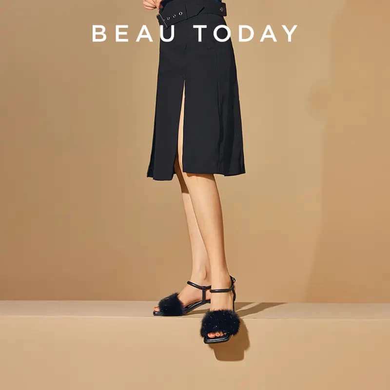 Beau Today Genuine Leather Comfortable Fashion Wear-Resistant Anti-Slip Height-Increasing Strap Sandals Women's 13