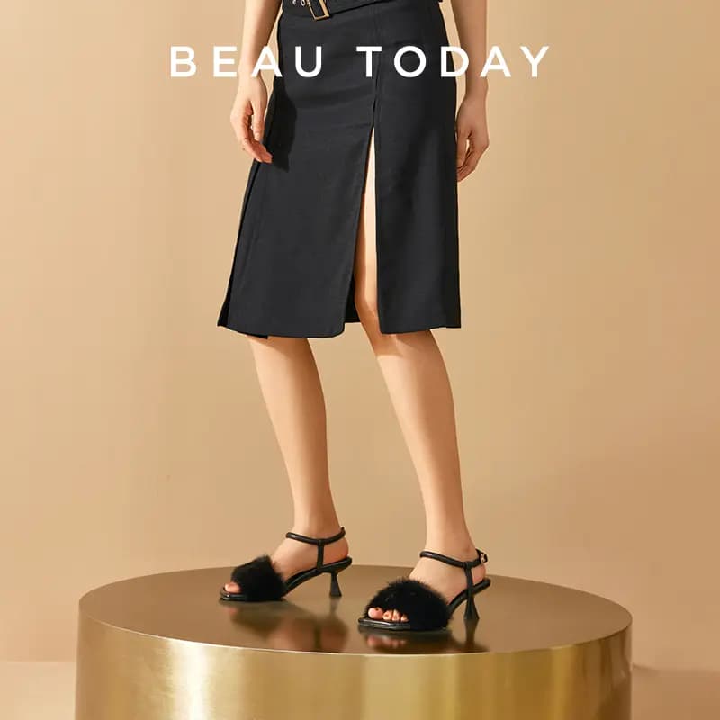 Beau Today Genuine Leather Comfortable Fashion Wear-Resistant Anti-Slip Height-Increasing Strap Sandals Women's 11
