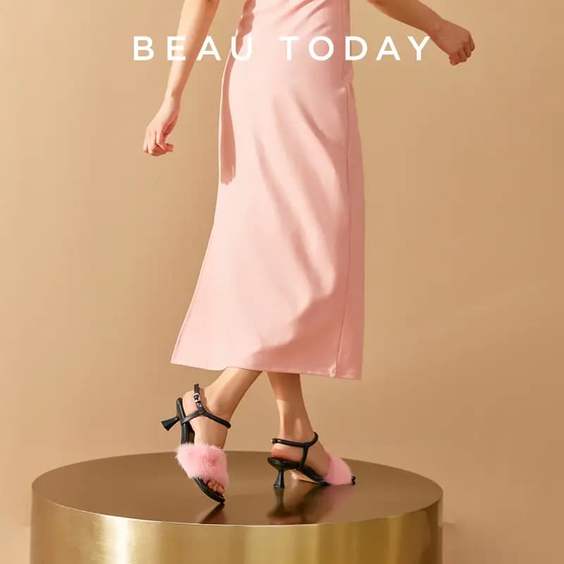 Beau Today Genuine Leather Comfortable Fashion Wear-Resistant Anti-Slip Height-Increasing Strap Sandals Women's 23